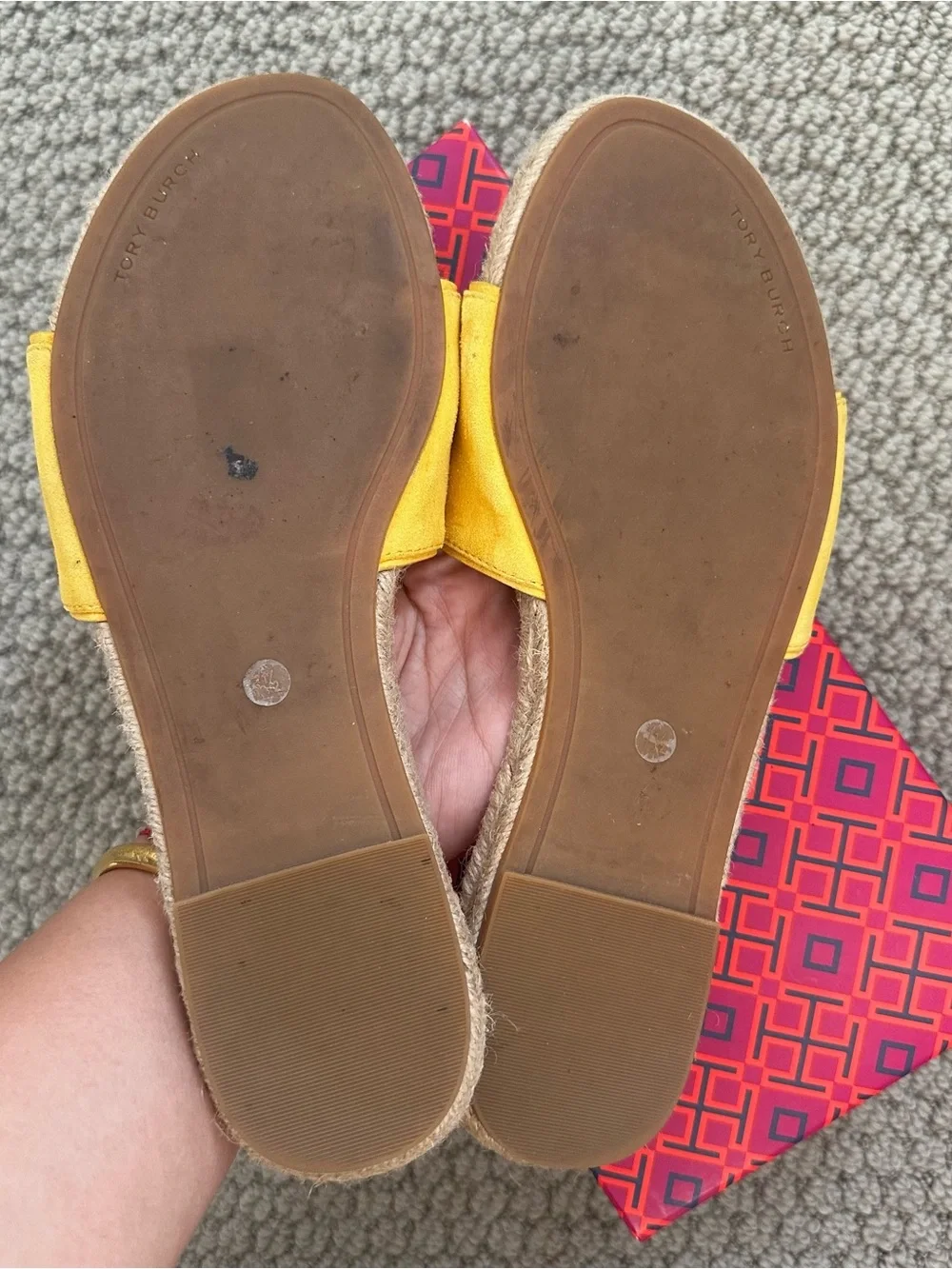 Tory Burch Yellow Suede Benton Espadrille Slide Sandals Size 7.5